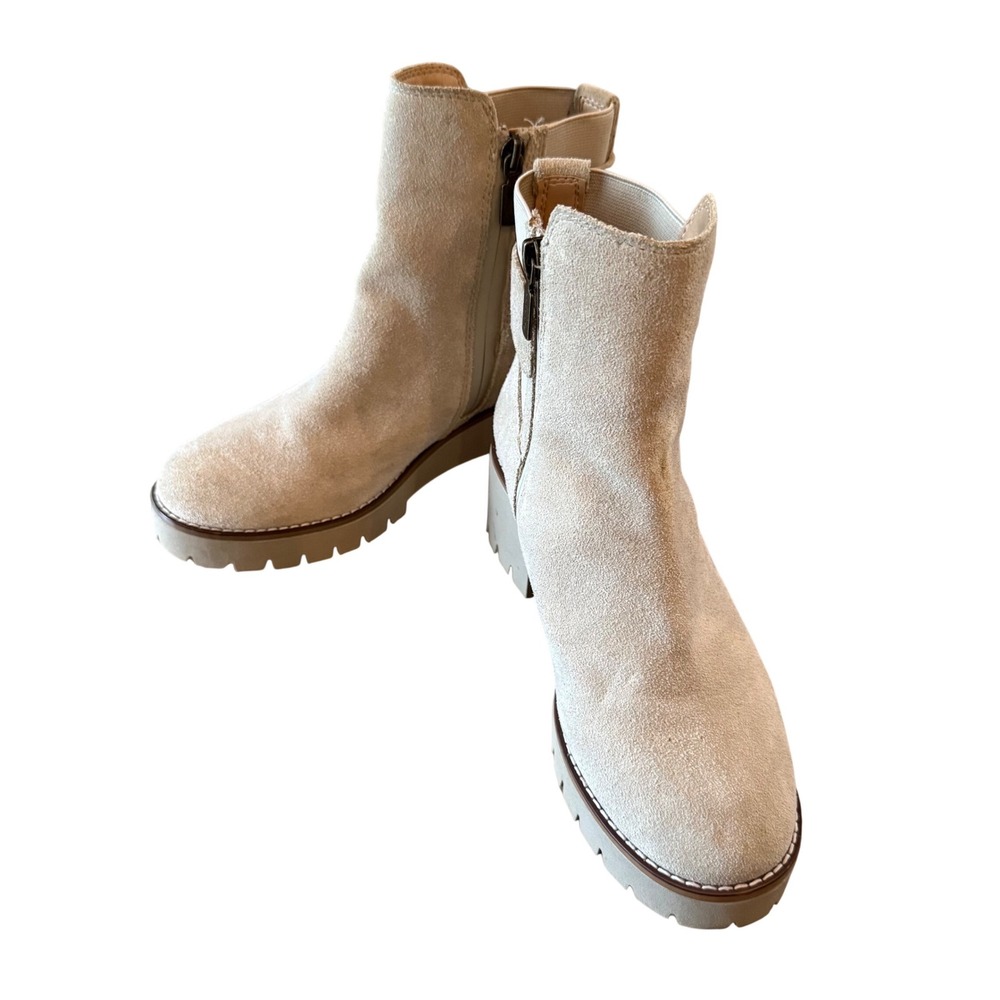 Blondo Dakota Suede Zip Ankle Boots 6.5 Sand Waterproof Lug Sole Block Heel